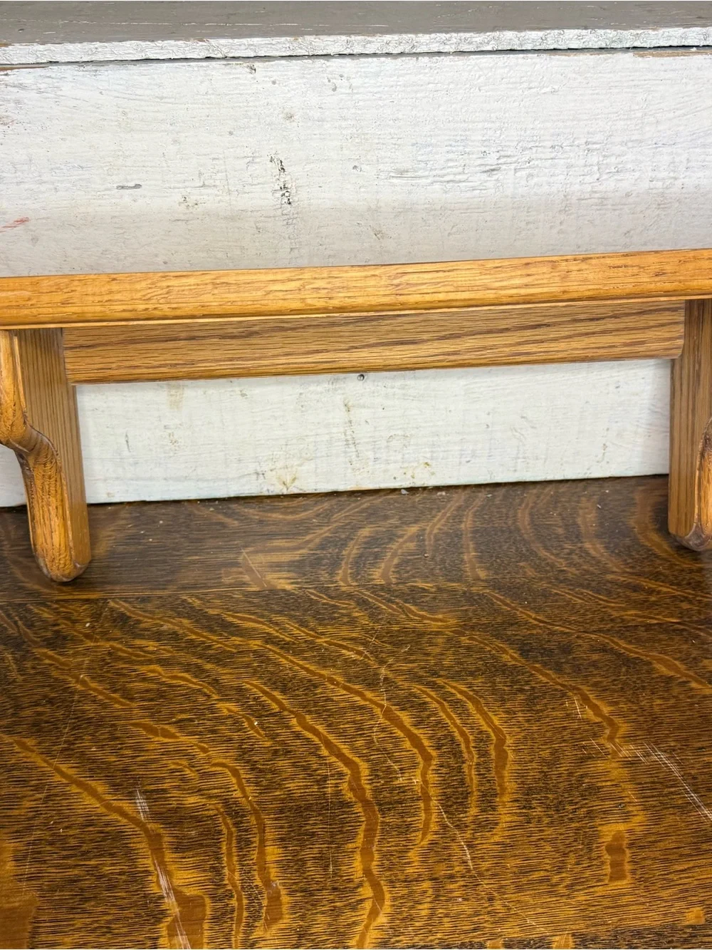 Vintage Oak Wall Shelf Farmhouse Display Ledge Rustic Country Decor, Scallop Bra